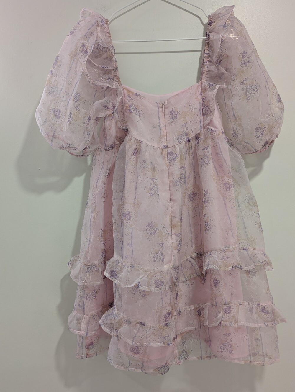 STORIA Floral Tiered Puff Sleeve Shimmer Mini Dress